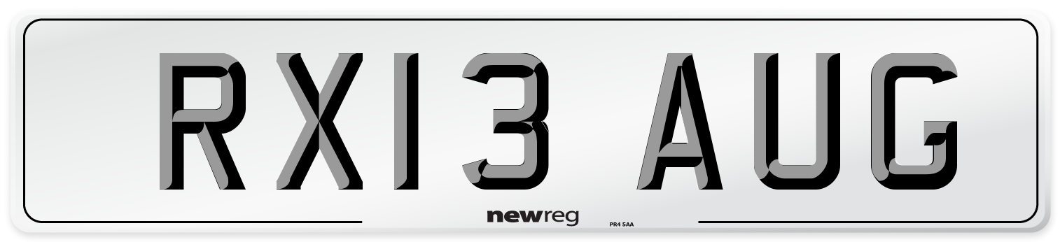RX13 AUG Number Plate from New Reg